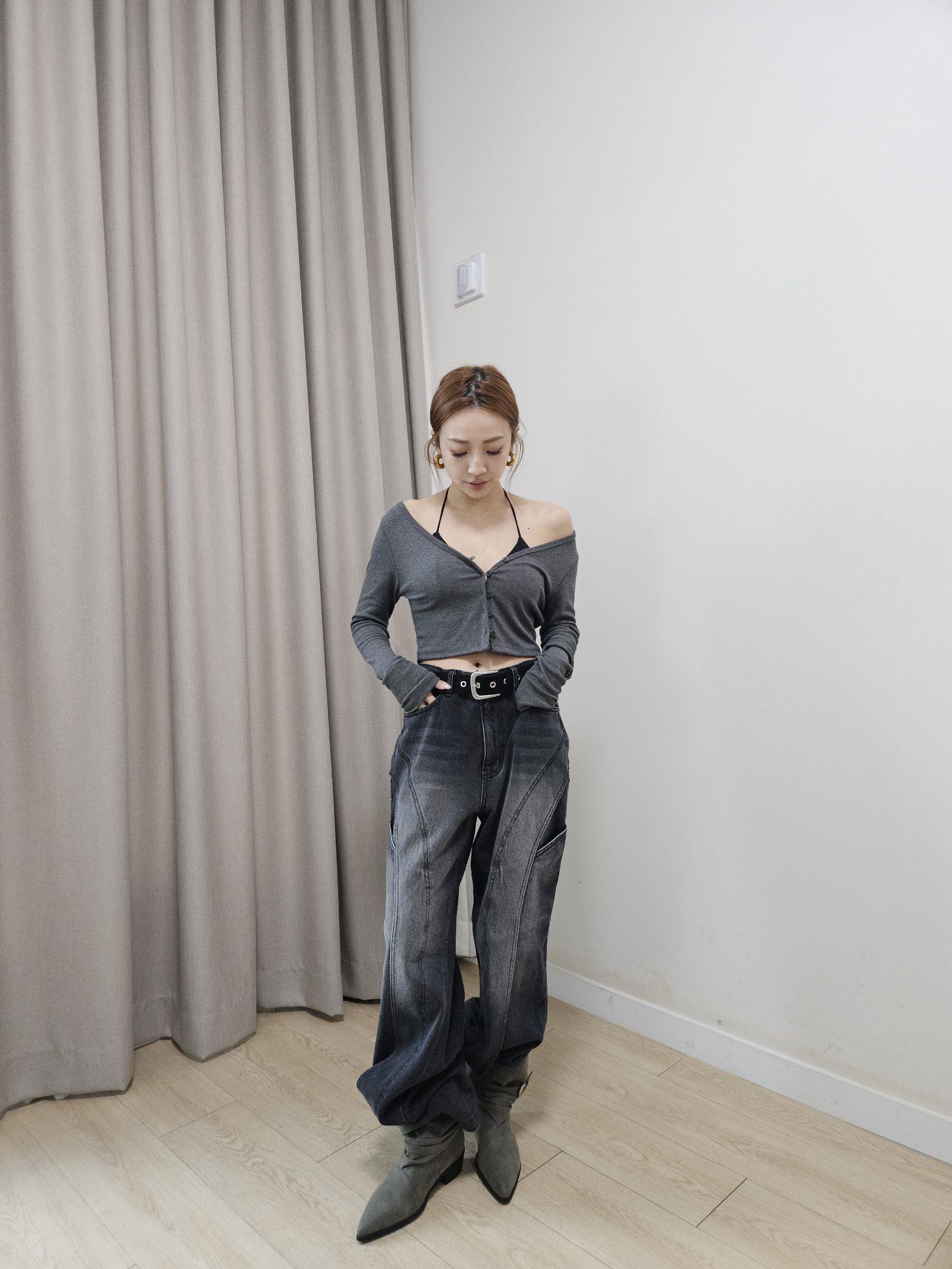 側開衩掛脖背心+外套兩件組